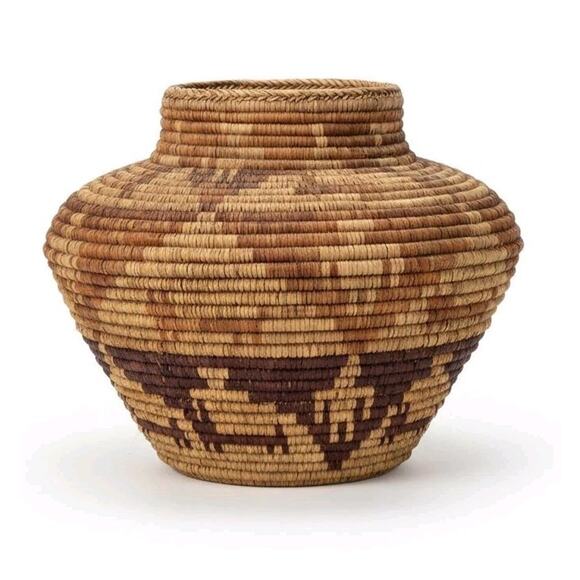 Native American XL Coiled Basket Multicolor Animals Geo Design Signed Unbranded - Picture 1 of 16